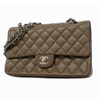 Chanel Shoulder Bag Quilted Caviar Leather Brown Silver