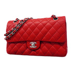 Chanel Shoulder Bag Quilted Lambskin Red Silver