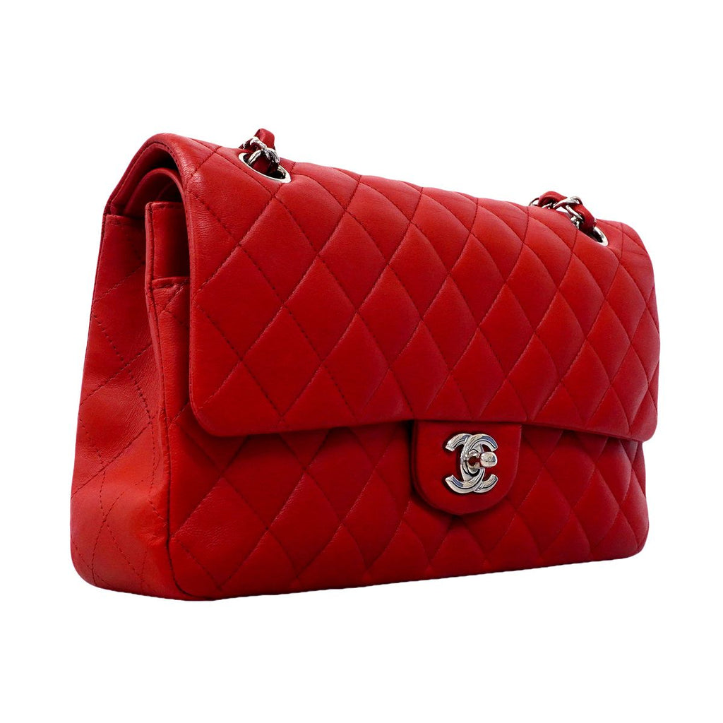 Chanel Shoulder Bag Quilted Lambskin Red Silver — view 2