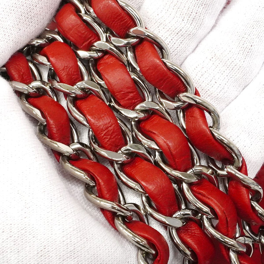 Chanel Shoulder Bag Quilted Lambskin Red Silver — view 8
