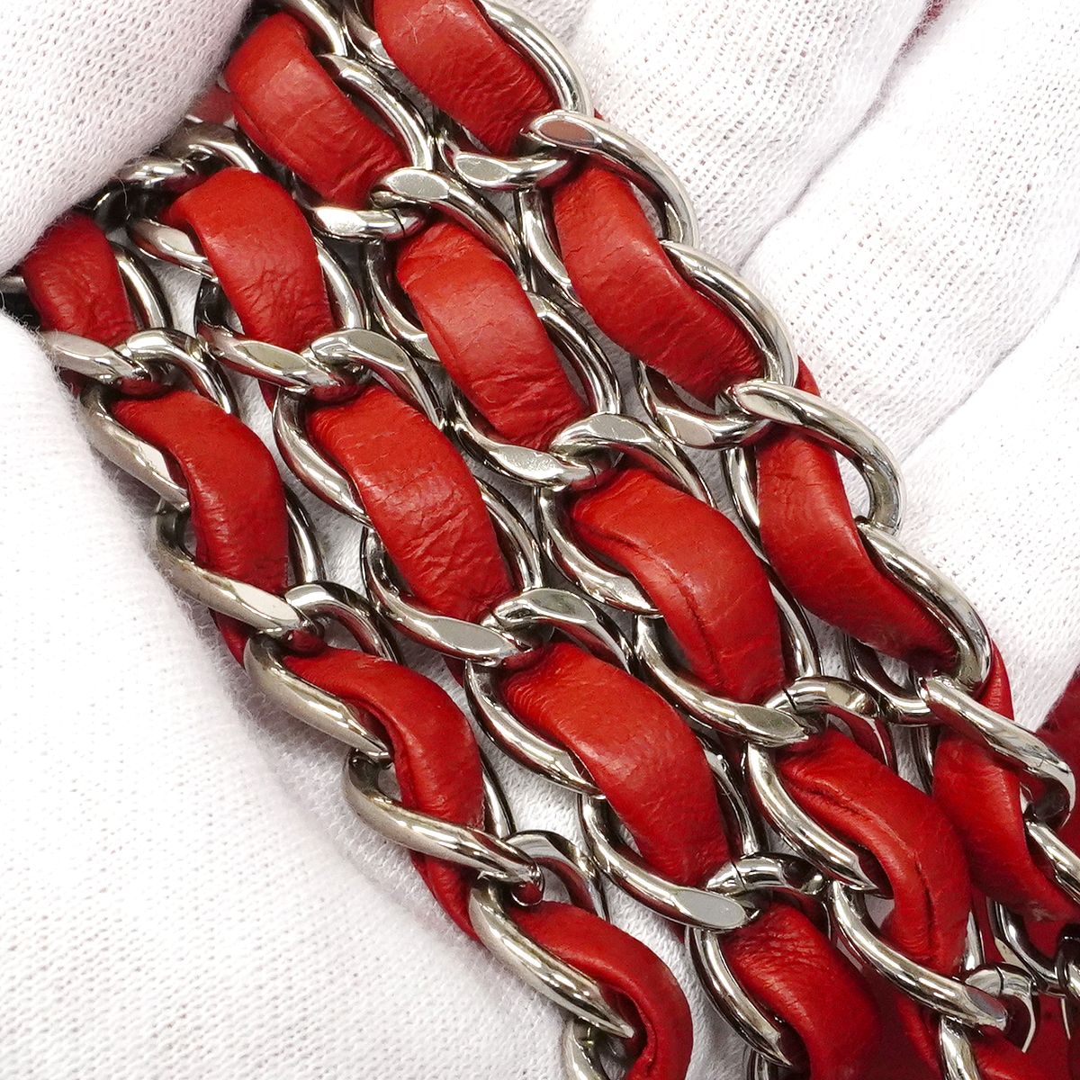 Chanel Shoulder Bag Quilted Lambskin Red Silver — view 8