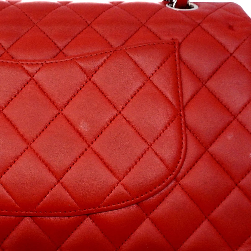 Chanel Shoulder Bag Quilted Lambskin Red Silver — view 9