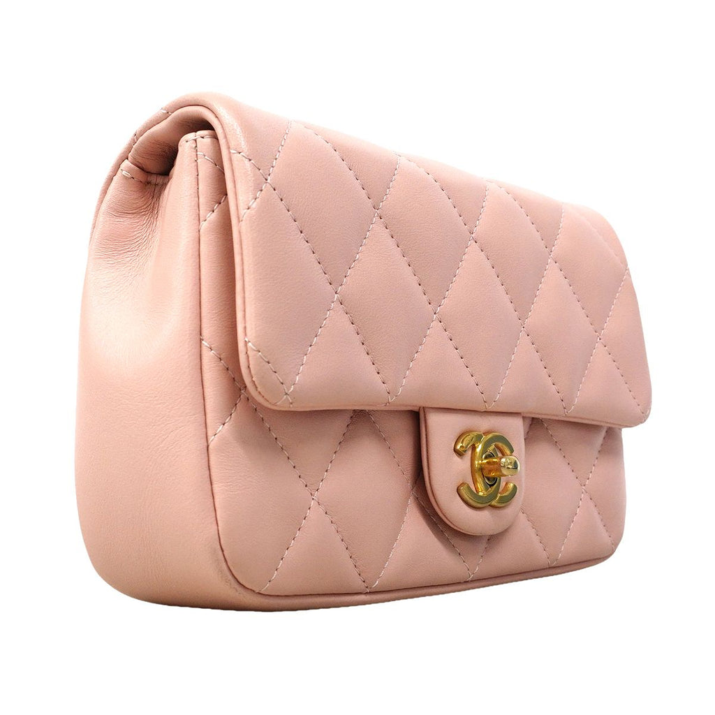 Chanel Shoulder Bag Mini Quilted Lambskin Pink Gold — view 2