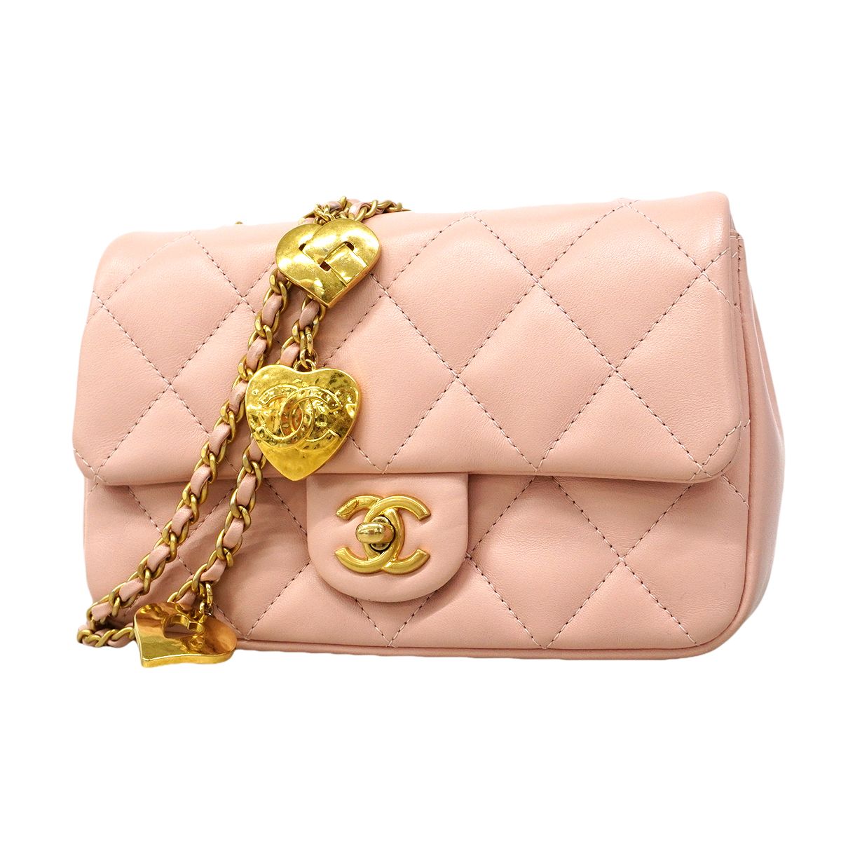 Chanel Shoulder Bag Mini Quilted Lambskin Pink Gold