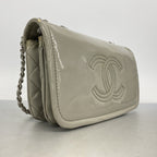 Chanel Shoulder Bag Quilted Patent Leather Gray Silver — view 2