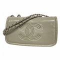 Chanel Shoulder Bag Quilted Patent Leather Gray Silver