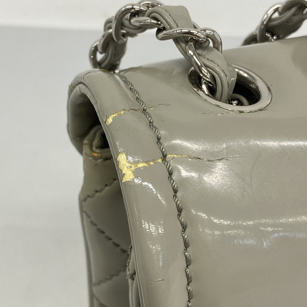 Chanel Shoulder Bag Quilted Patent Leather Gray Silver — view 6