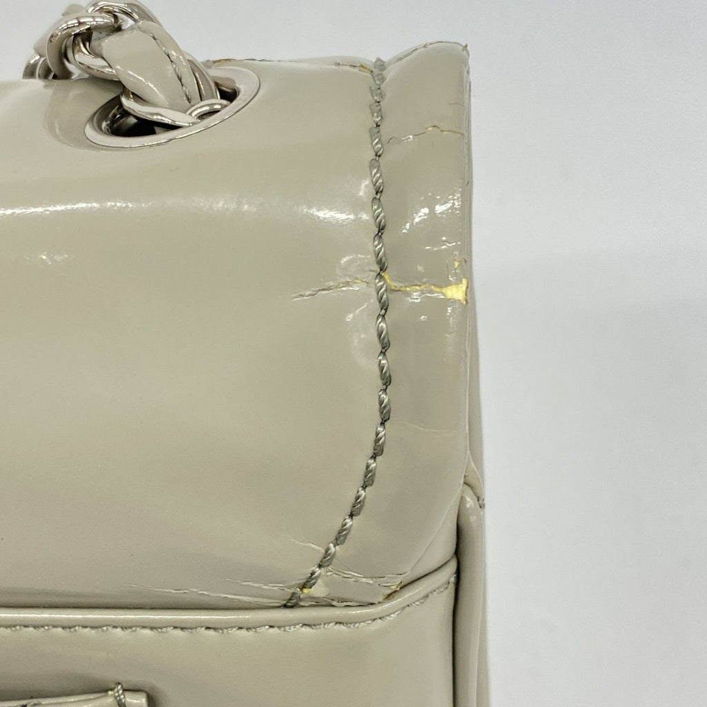 Chanel Shoulder Bag Quilted Patent Leather Gray Silver — view 7