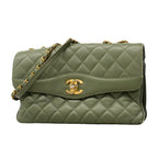 Chanel Shoulder Bag Quilted Lambskin Green Gold