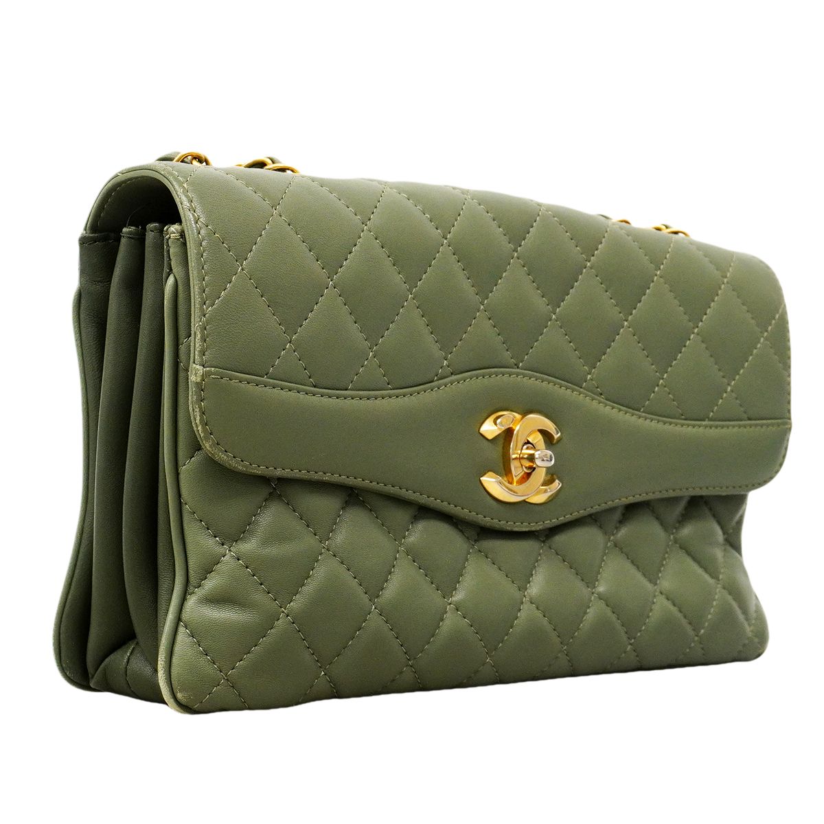 Chanel Shoulder Bag Quilted Lambskin Green Gold — view 2