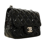 Chanel Shoulder Bag Mini Quilted Patent Leather Black Silver — view 2