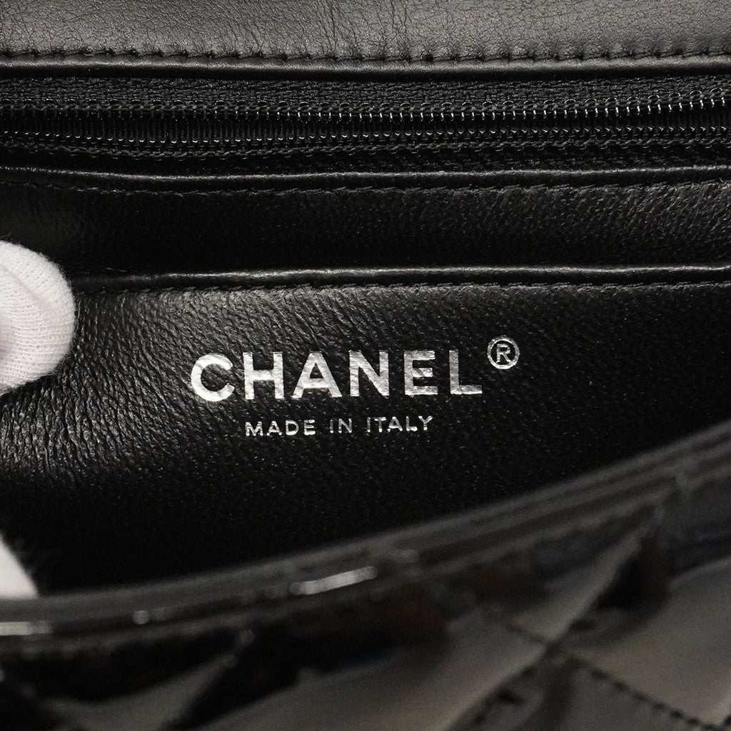 Chanel Shoulder Bag Mini Quilted Patent Leather Black Silver — view 5