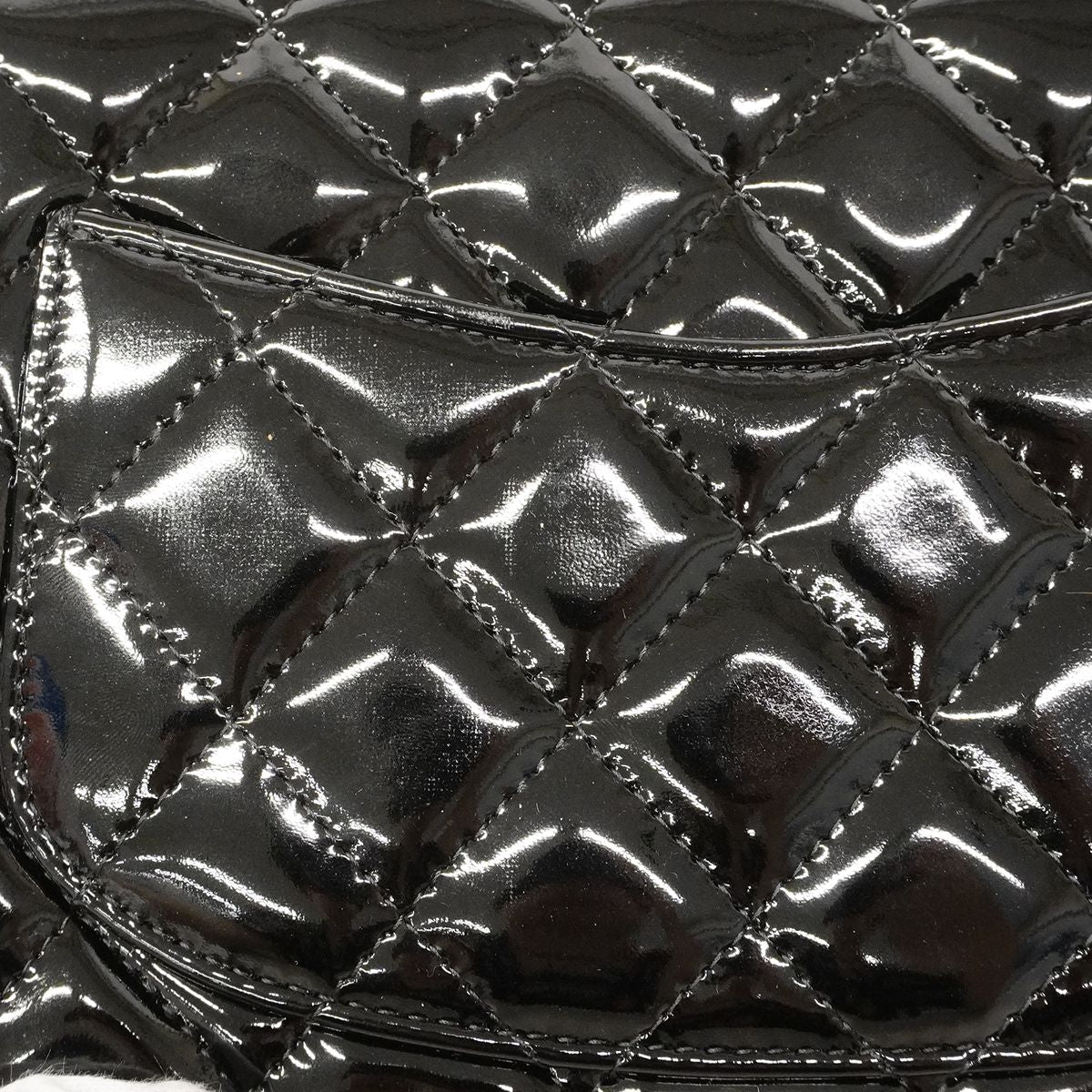 Chanel Shoulder Bag Mini Quilted Patent Leather Black Silver — view 7
