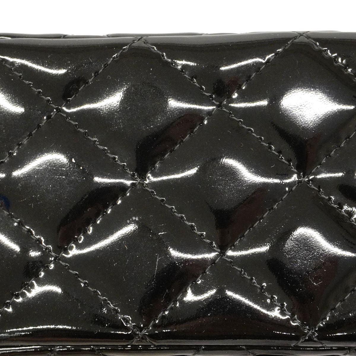 Chanel Shoulder Bag Mini Quilted Patent Leather Black Silver — view 8