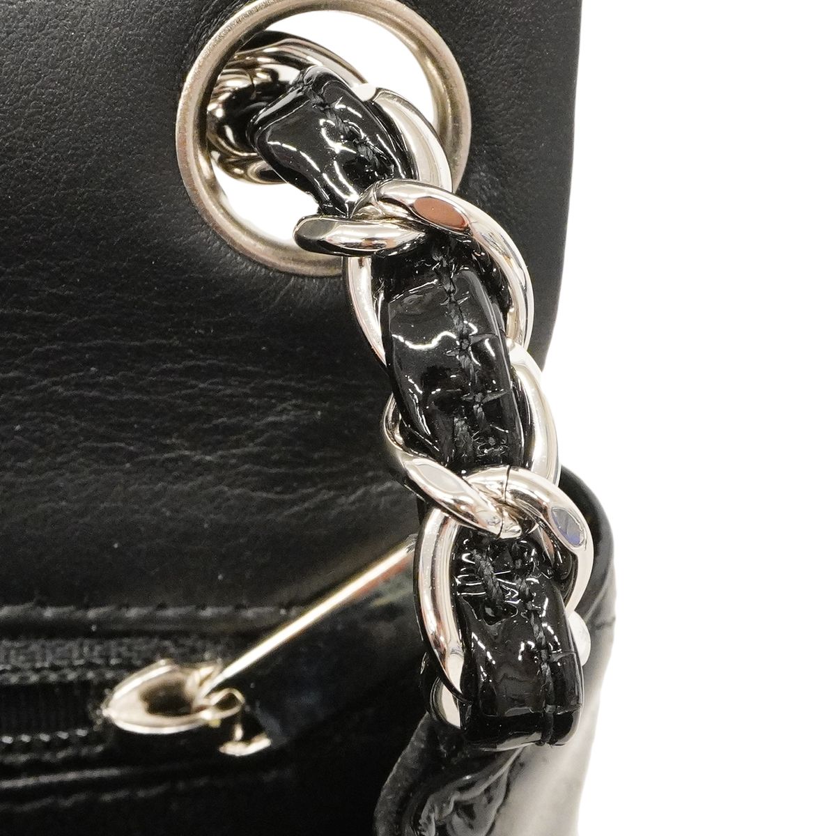 Chanel Shoulder Bag Mini Quilted Patent Leather Black Silver — view 6