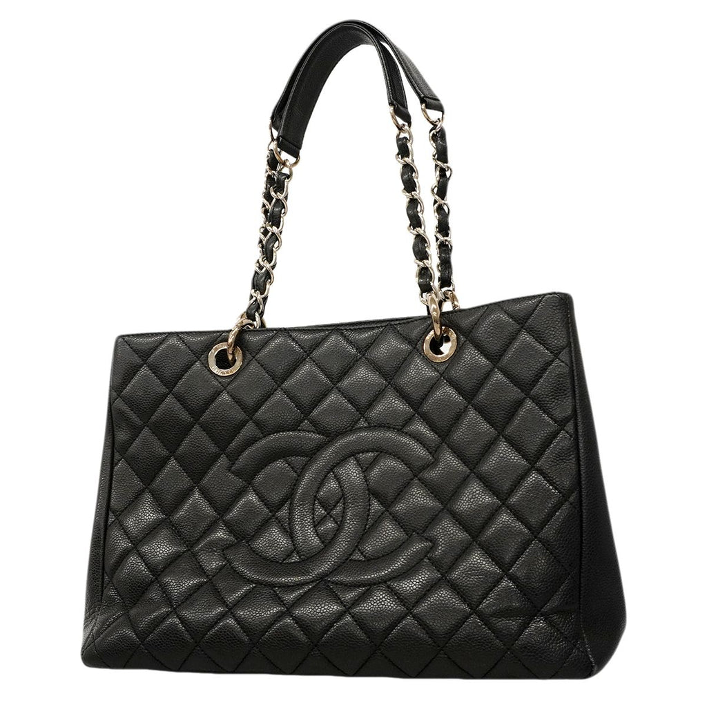 Chanel Chain Tote Quilted Caviar Leather Black Silver