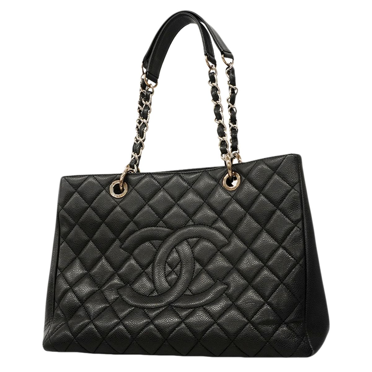 Chanel Chain Tote Quilted Caviar Leather Black Silver