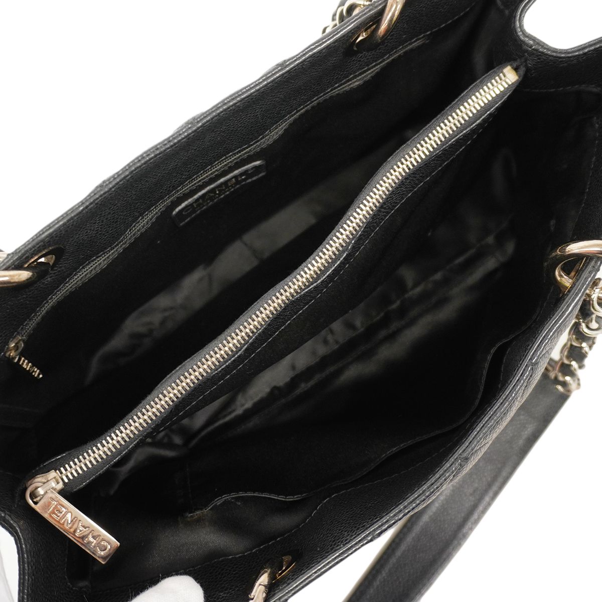 Chanel Chain Tote Quilted Caviar Leather Black Silver — view 4