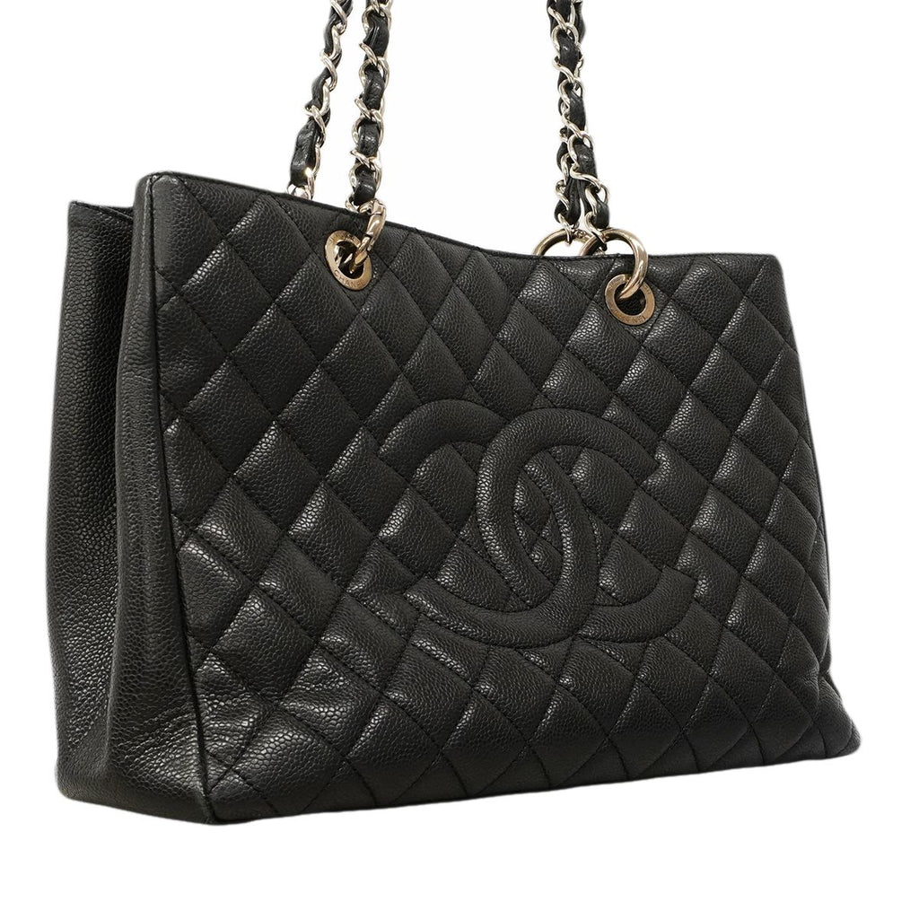 Chanel Chain Tote Quilted Caviar Leather Black Silver — view 2