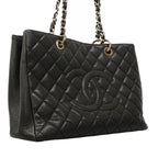 Chanel Chain Tote Quilted Caviar Leather Black Silver — view 2