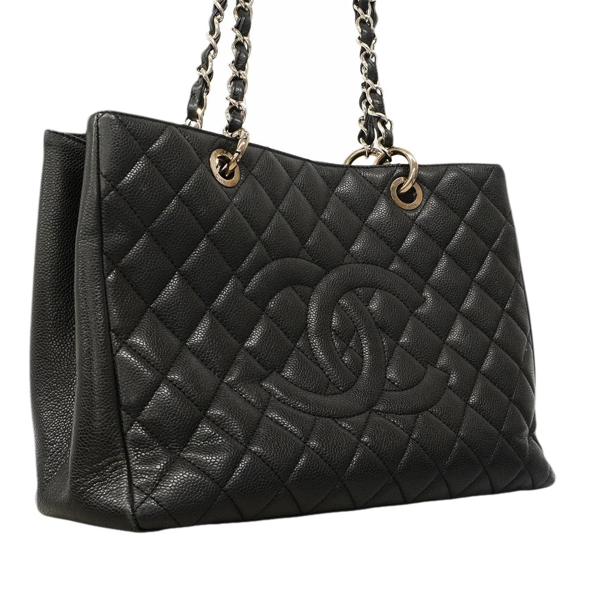Chanel Chain Tote Quilted Caviar Leather Black Silver — view 2