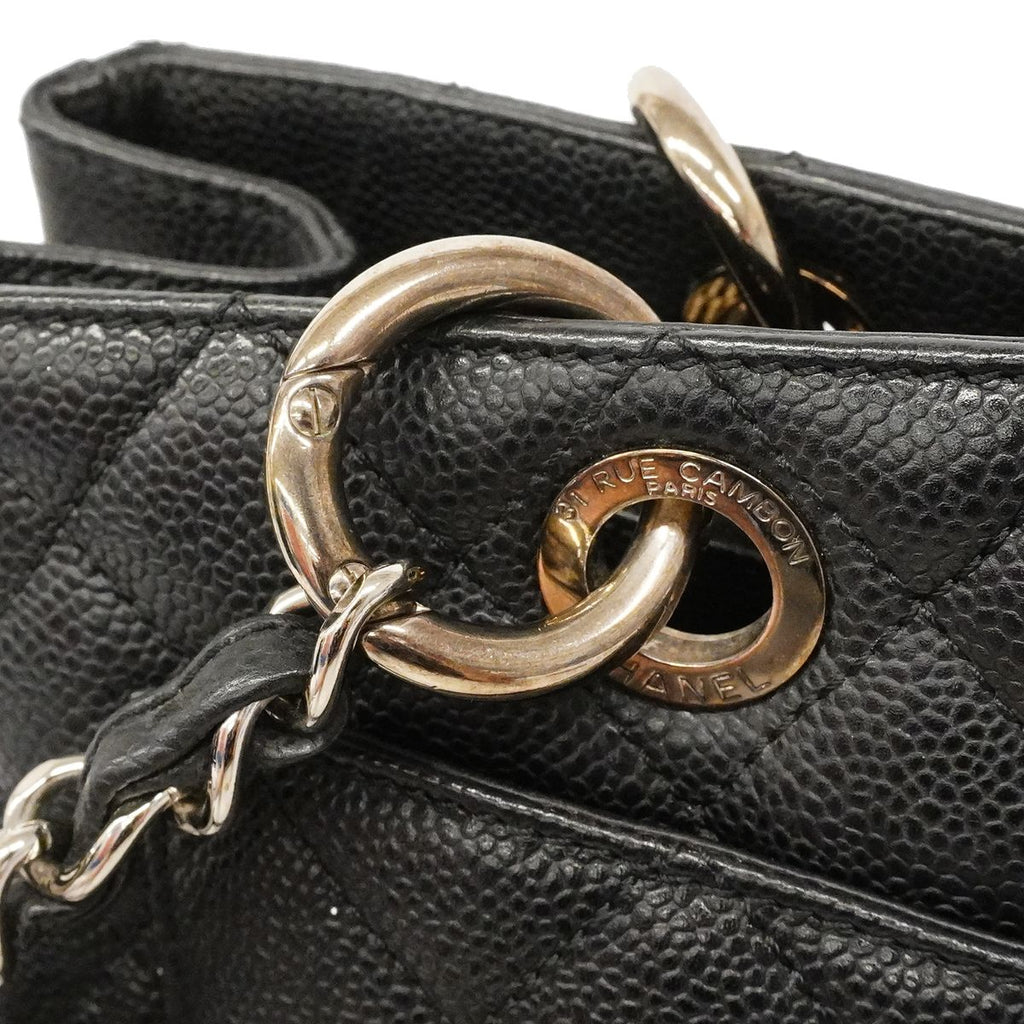 Chanel Chain Tote Quilted Caviar Leather Black Silver — view 9