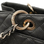 Chanel Chain Tote Quilted Caviar Leather Black Silver — view 9