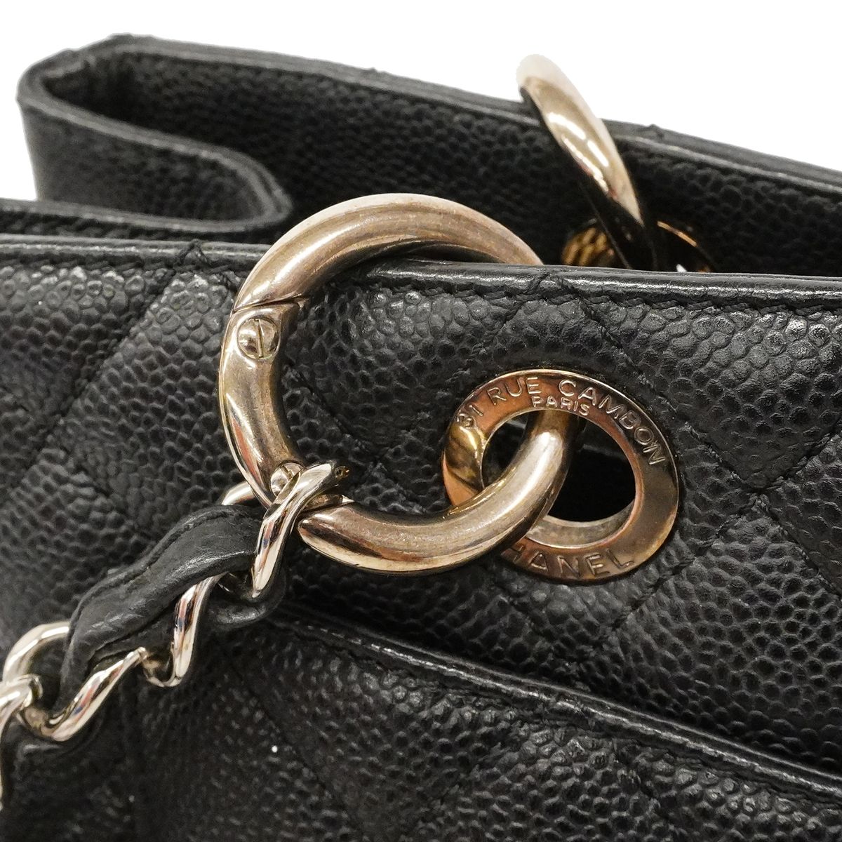 Chanel Chain Tote Quilted Caviar Leather Black Silver — view 9