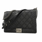 Chanel Shoulder Bag Boy Caviar Leather Black Silver