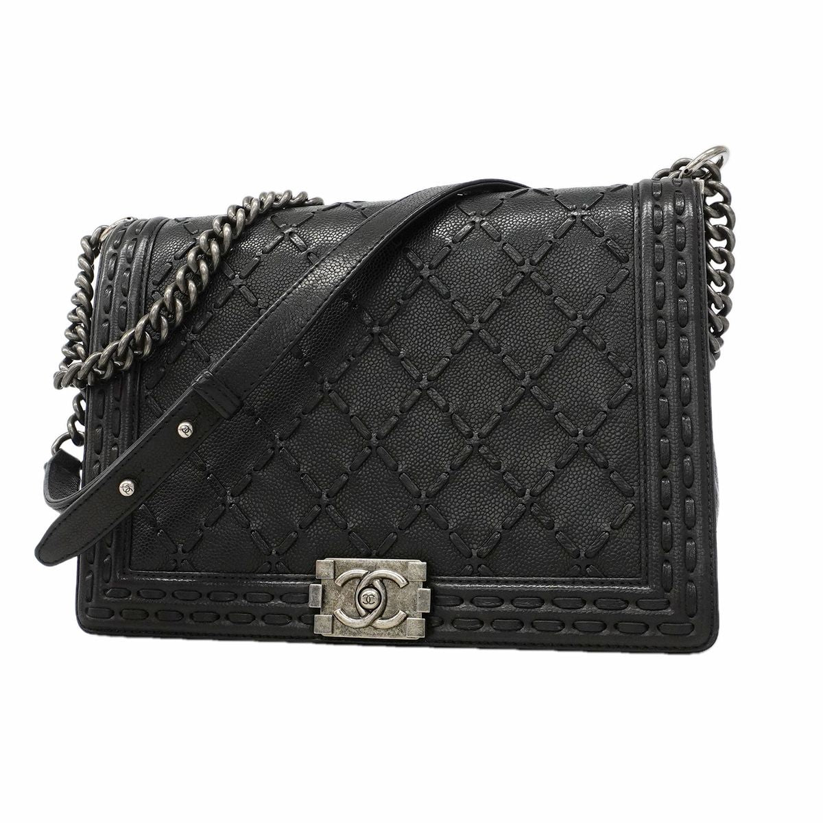 Chanel Shoulder Bag Boy Caviar Leather Black Silver