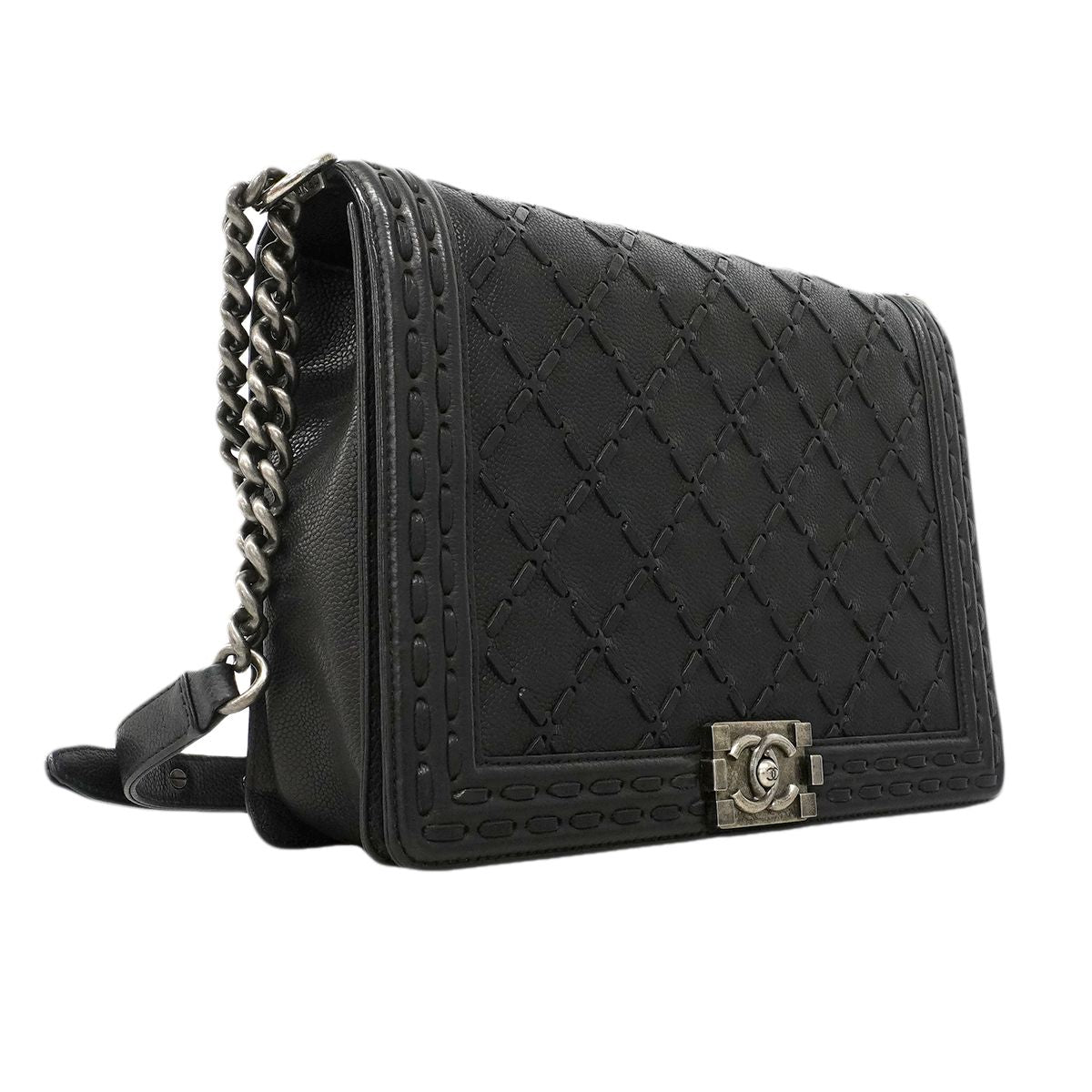 Chanel Shoulder Bag Boy Caviar Leather Black Silver — view 2