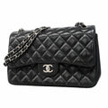 Chanel Shoulder Bag Deca Quilted Lambskin Black Silver