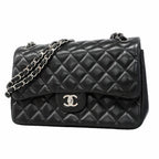 Chanel Shoulder Bag Deca Quilted Lambskin Black Silver