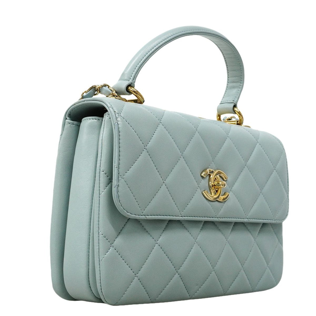 Chanel Handbag Quilted Lambskin Light Blue Champagne Gold 2-Way — view 2