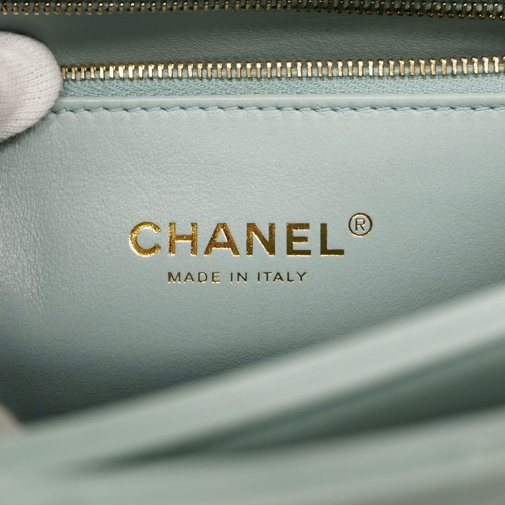 Chanel Handbag Quilted Lambskin Light Blue Champagne Gold 2-Way — view 5