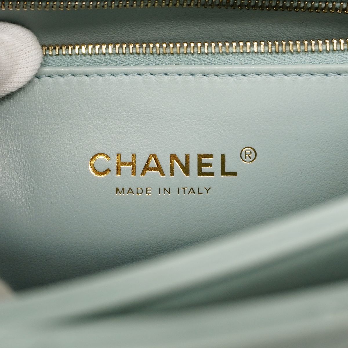 Chanel Handbag Quilted Lambskin Light Blue Champagne Gold 2-Way — view 5