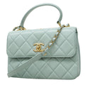 Chanel Handbag Quilted Lambskin Light Blue Champagne Gold 2-Way