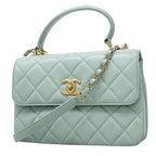 Chanel Handbag Quilted Lambskin Light Blue Champagne Gold 2-Way