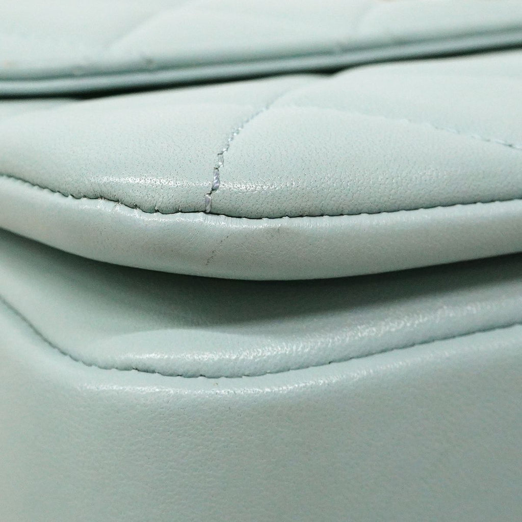 Chanel Handbag Quilted Lambskin Light Blue Champagne Gold 2-Way — view 7