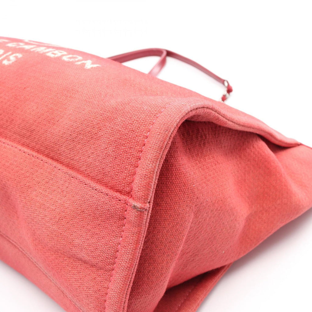 Chanel Tote Deauville Red Canvas Leather Chain MM — view 6