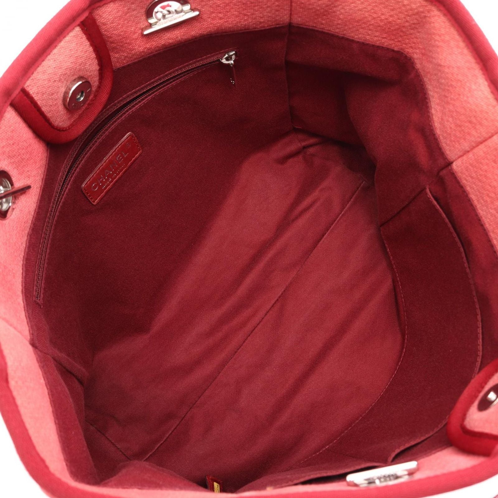 Chanel Tote Deauville Red Canvas Leather Chain MM — view 3