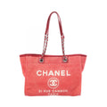 Chanel Tote Deauville Red Canvas Leather Chain MM
