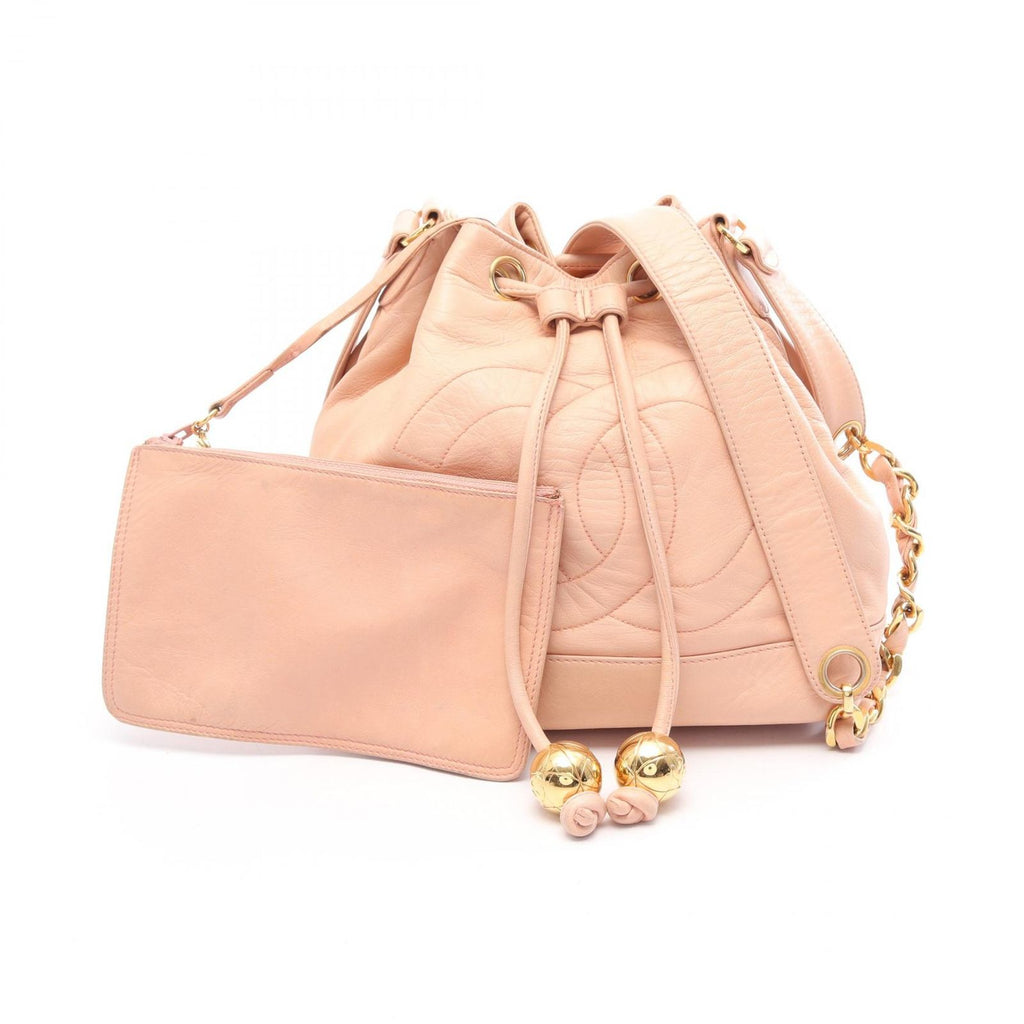 Chanel Shoulder Bag CC Logo Drawstring Light Pink Lambskin CC