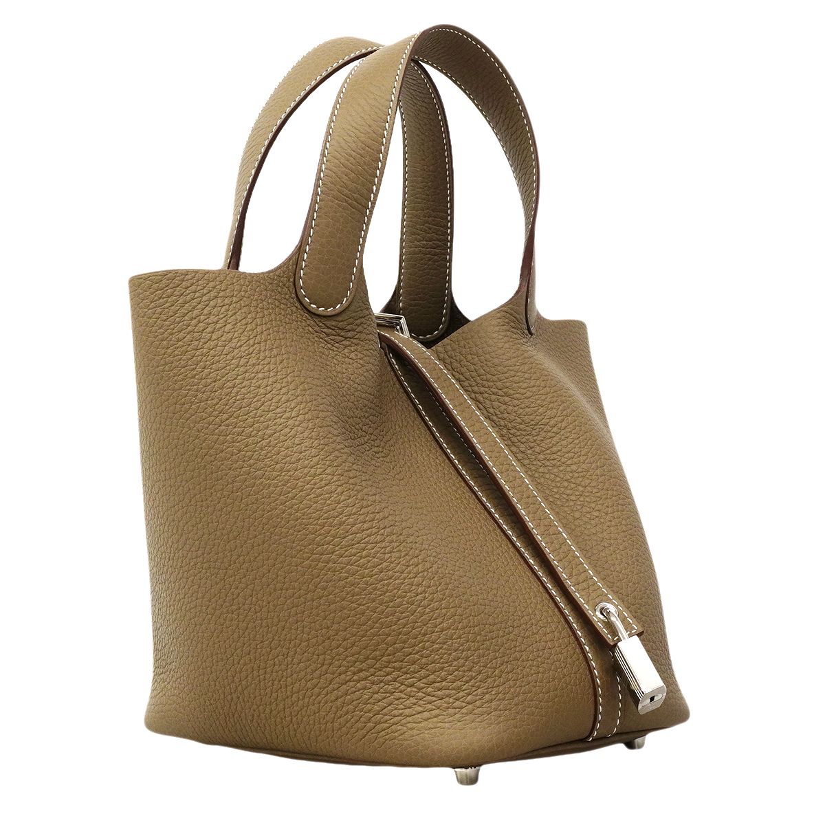 Hermes Handbag Picotin Lock PM Taurillon Clemence Etoupe Silver — view 2