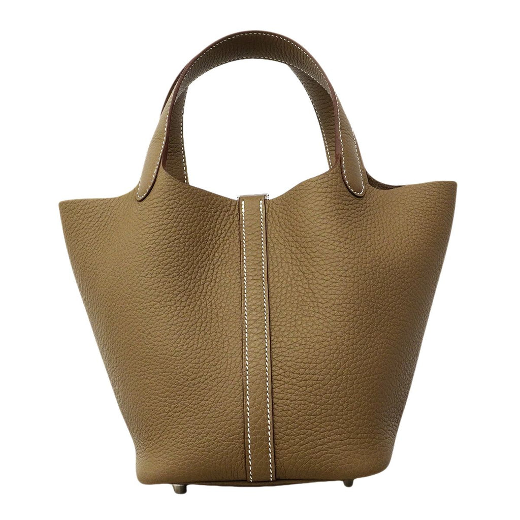 Hermes Handbag Picotin Lock PM Taurillon Clemence Etoupe Silver — view 6