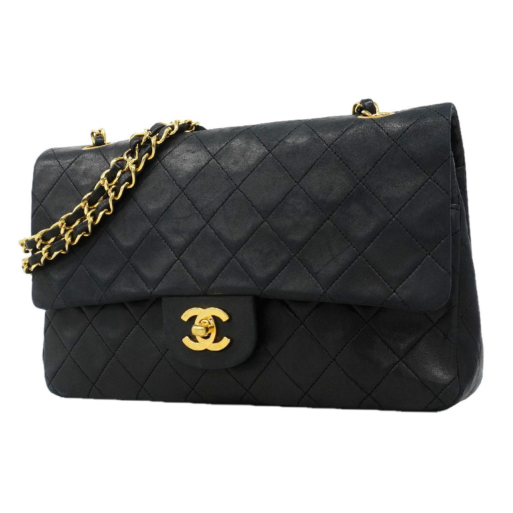Chanel Shoulder Bag Quilted Lambskin Black Gold