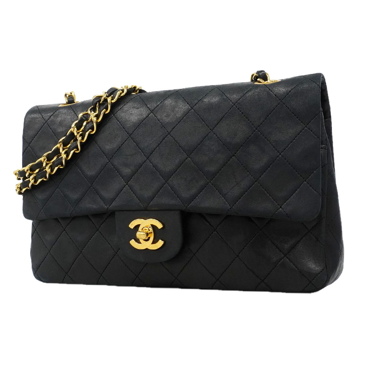 Chanel Shoulder Bag Quilted Lambskin Black Gold
