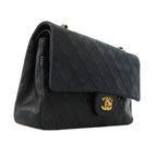 Chanel Shoulder Bag Quilted Lambskin Black Gold — view 2