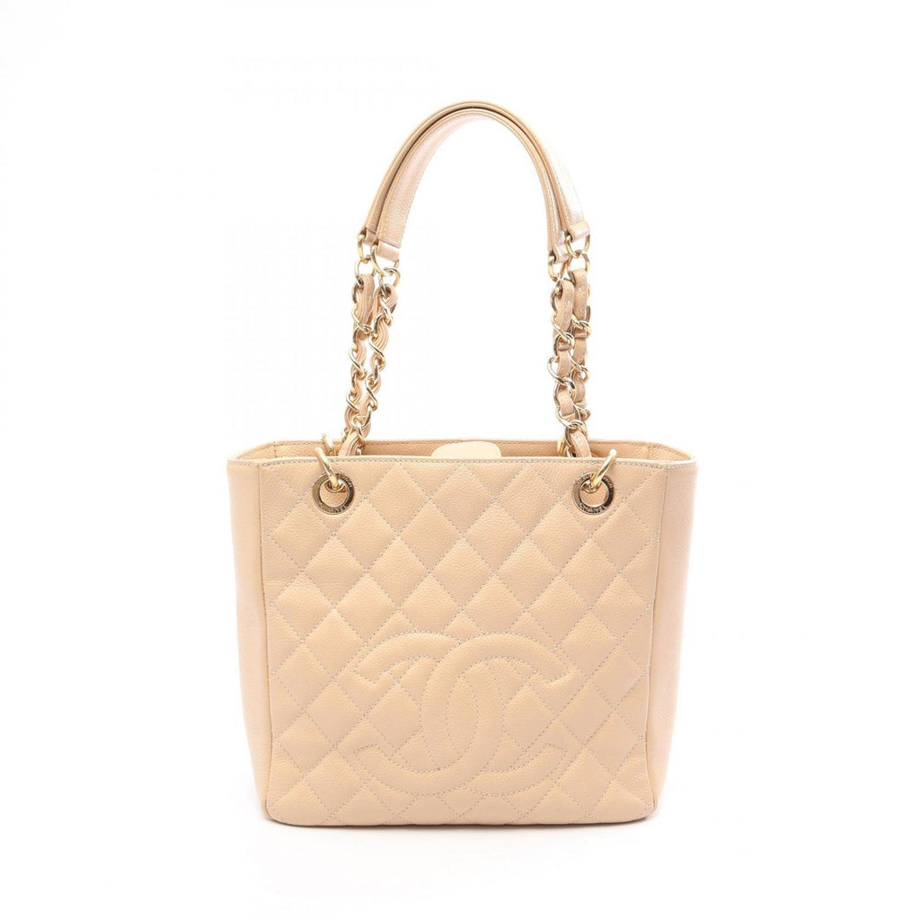 Chanel Tote Quilted Petite Shopping PST Beige Caviar Leather Chain