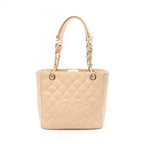 Chanel Tote Quilted Petite Shopping PST Beige Caviar Leather Chain